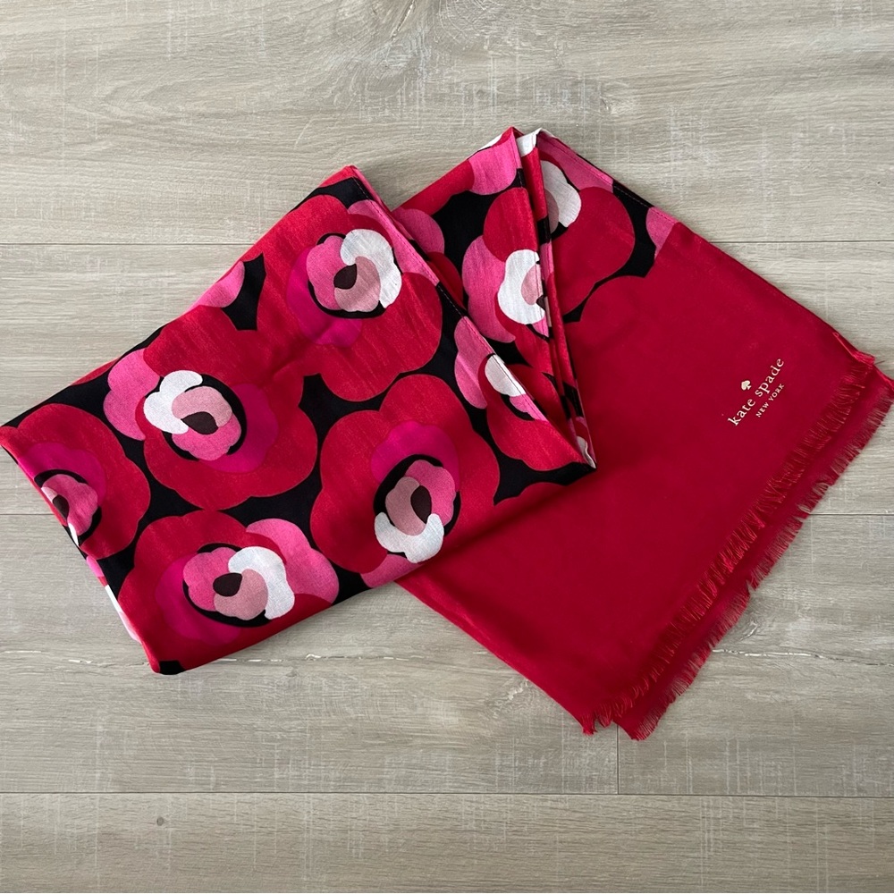 Kate Spade Rose Deco Scarf, Orient Red, Bright Red and Pink Floral